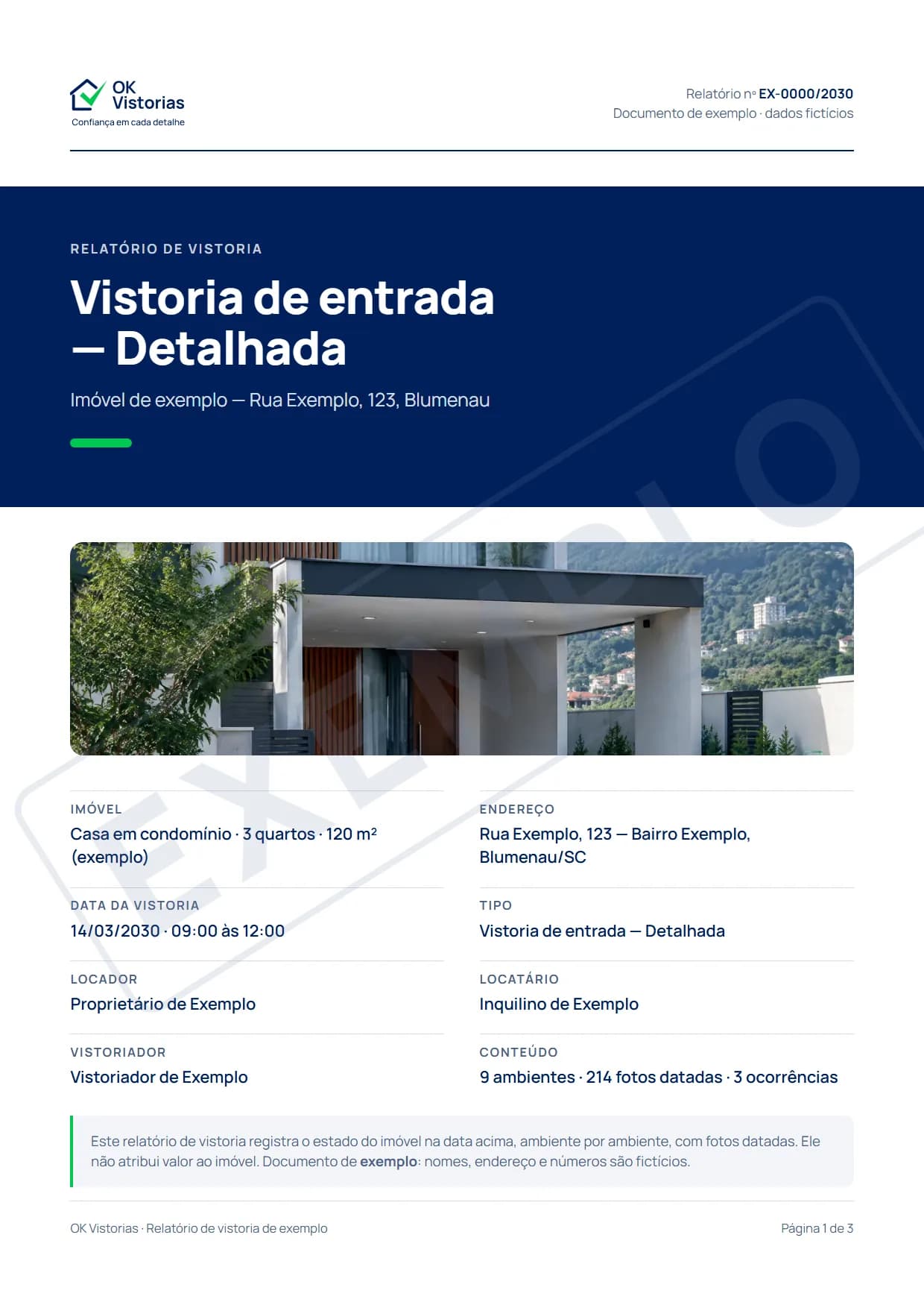 Página 1 do relatório de vistoria de exemplo