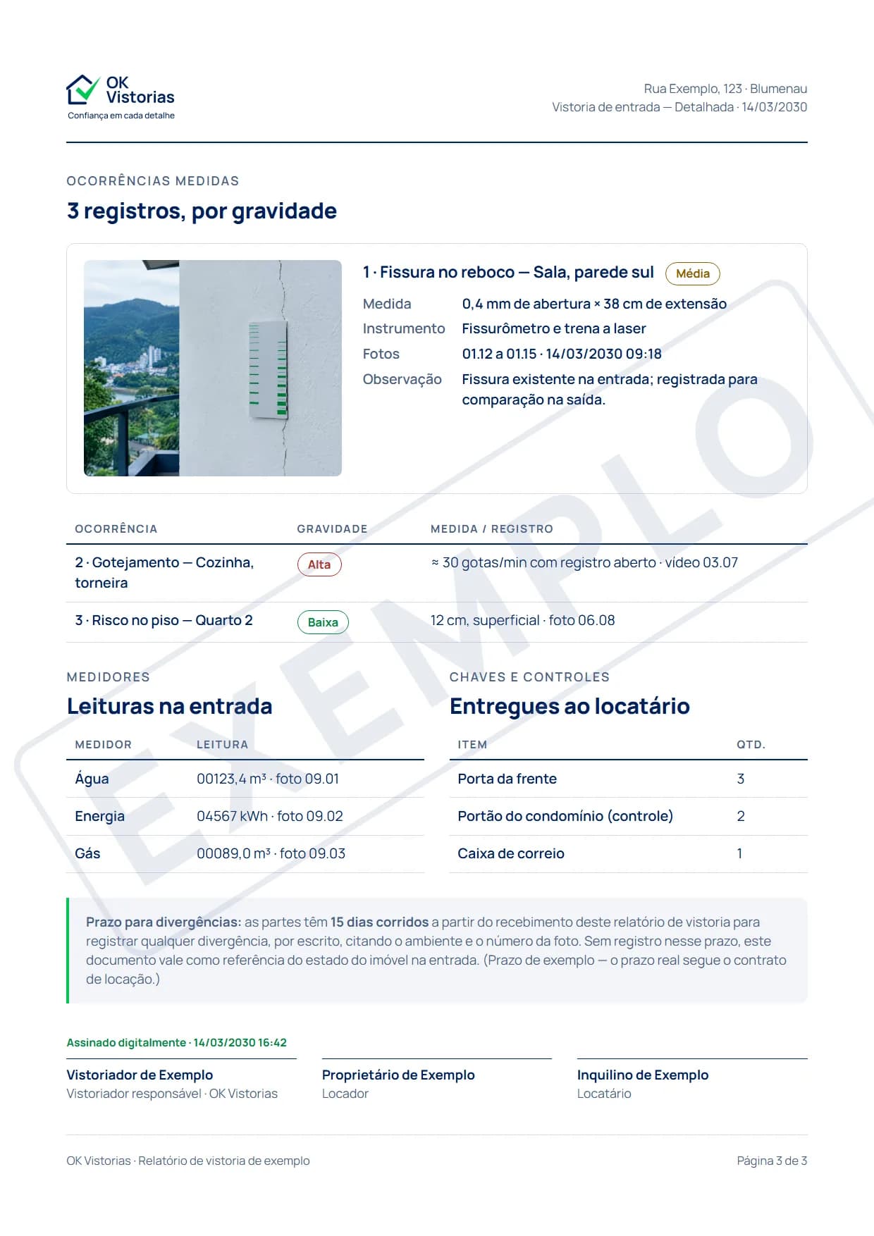 Página 3 do relatório de vistoria de exemplo